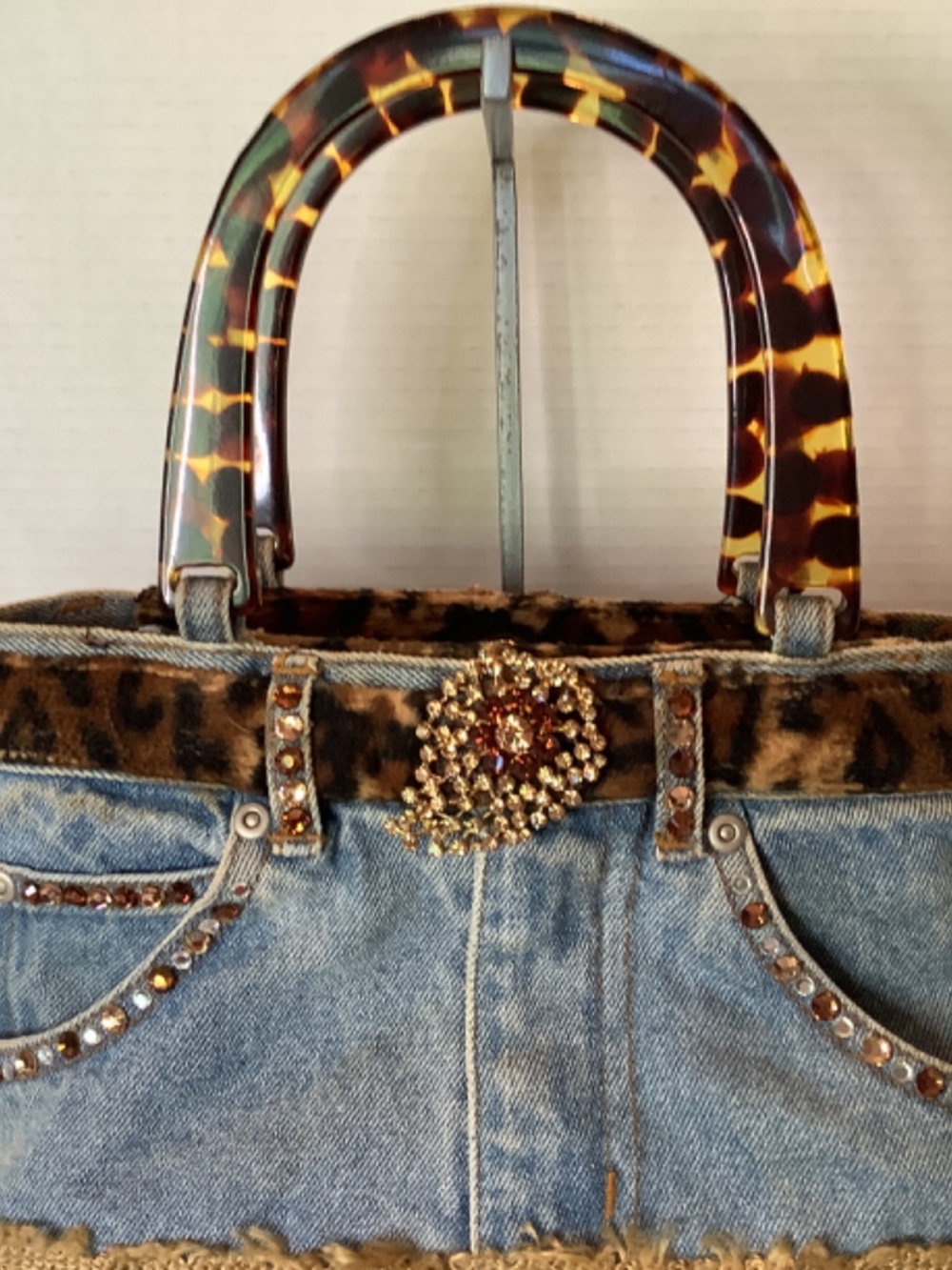 EUC Boutique blue jean denim hand purse bling animal - Picture 4 of 12